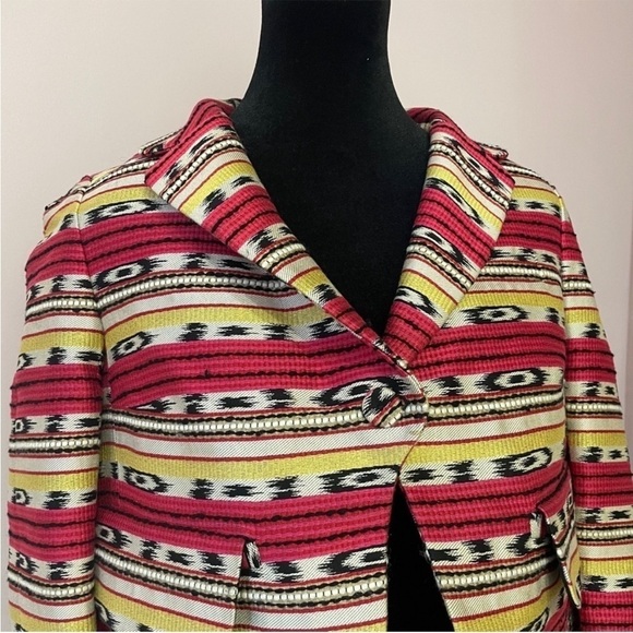 Carven- Pink and Yellow Striped Long Sleeve Trophy Jacket Jacquard Blazer EU 36 - Picture 4 of 10